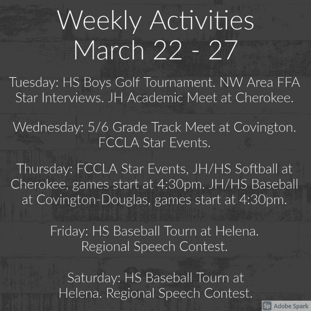 Weekly Activities - March 22