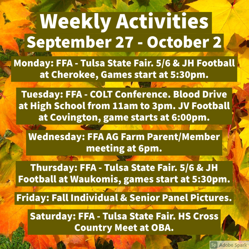 Weekly Activities - September 27