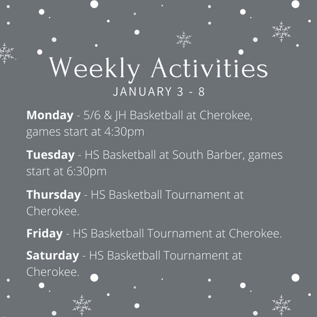 Weekly Activities - January 3 - 8