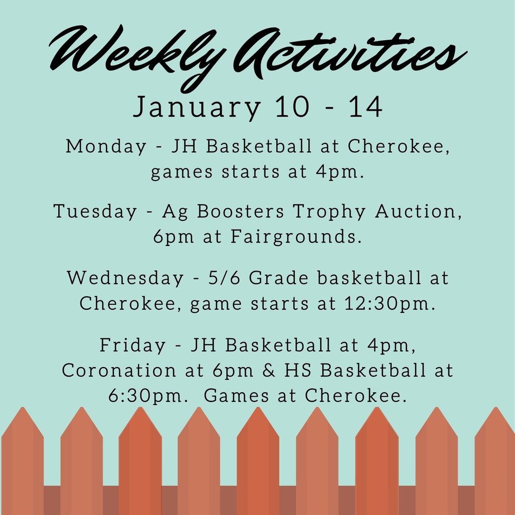 Weekly Activities - January 10 - 14