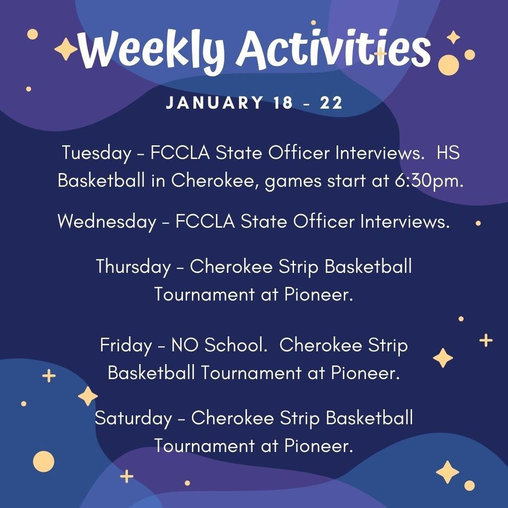 Weekly Activities - January 18 - 22