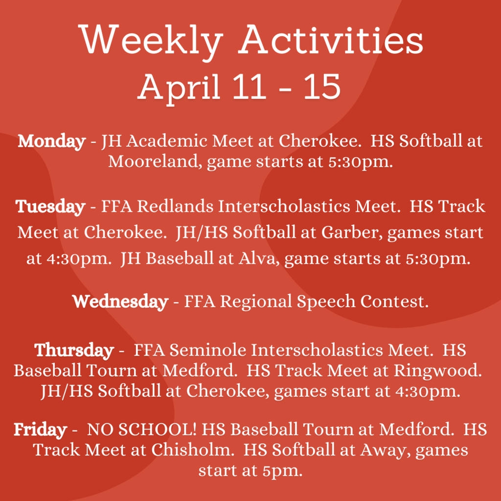 Weekly Activities - April 11-15