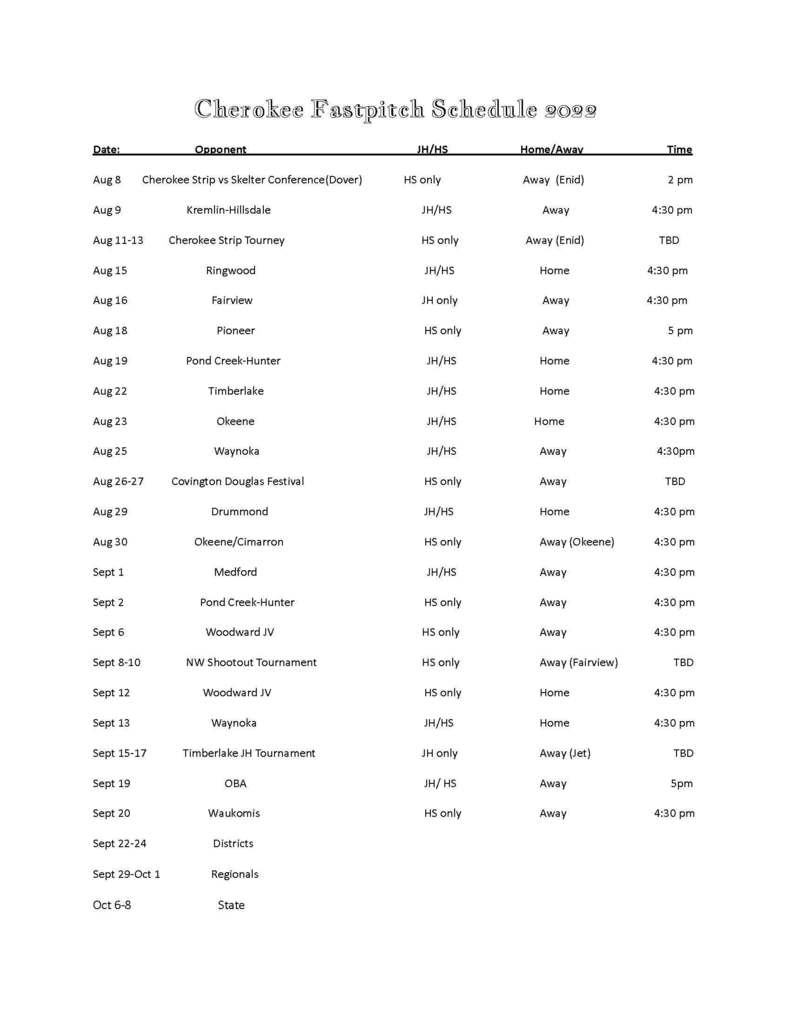 Fastpitch Schedule