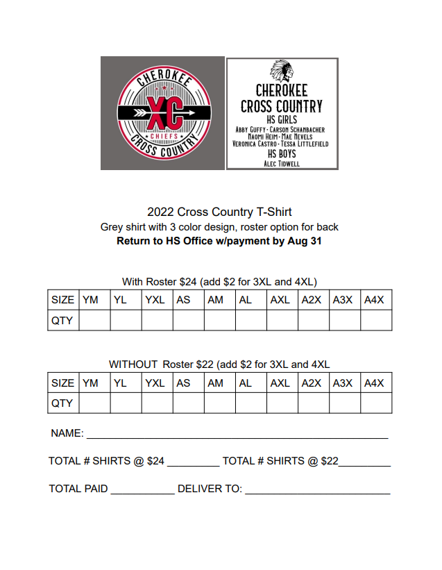 Cross County shirt order form