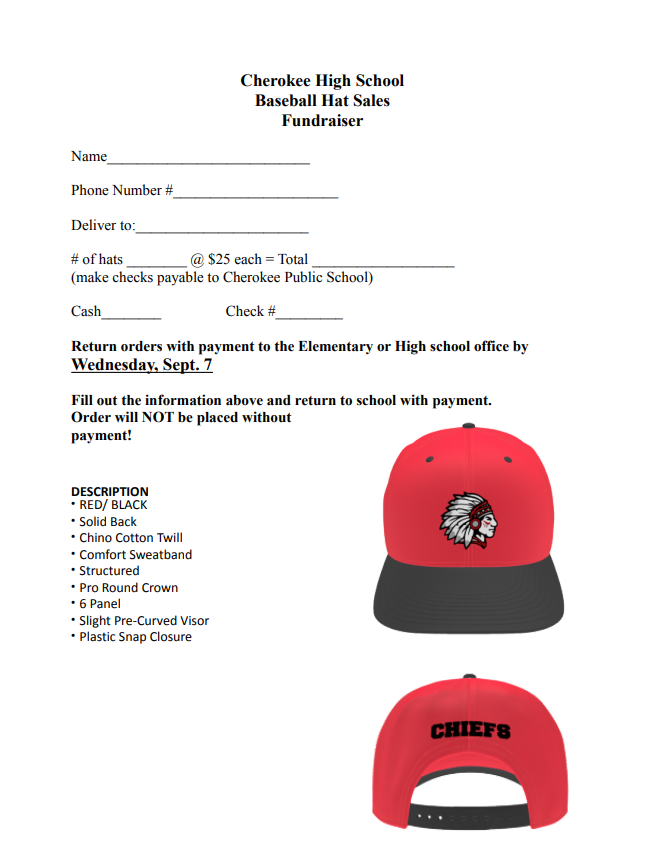 Baseball Hat order form