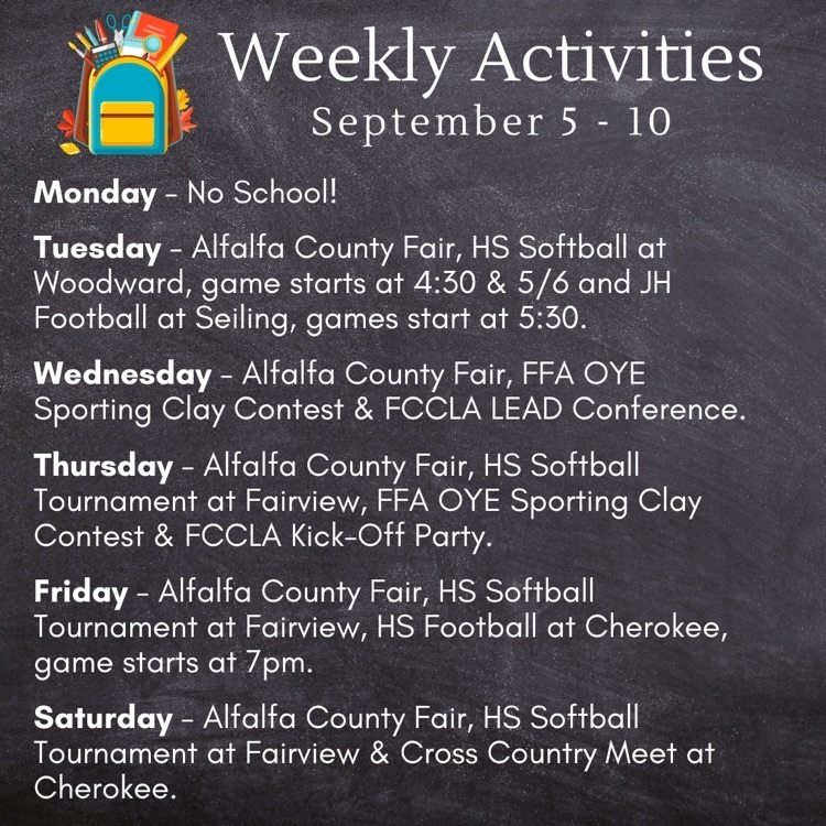 weekly activities for September 6-10