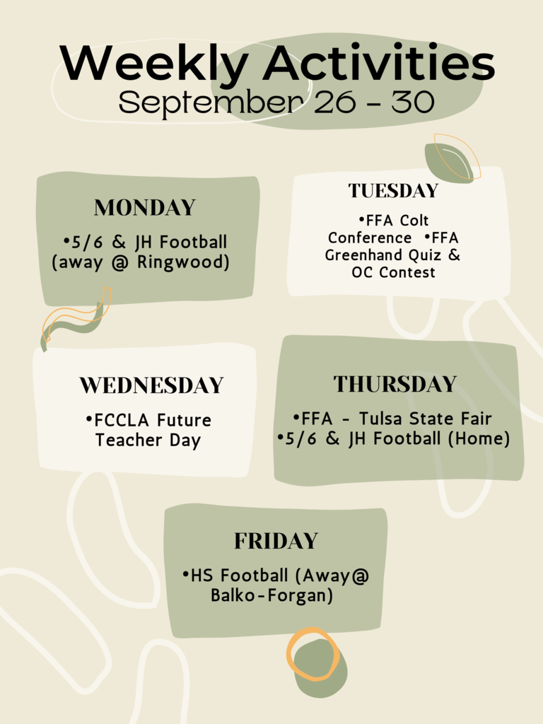 Weekly Activities - September 26-30