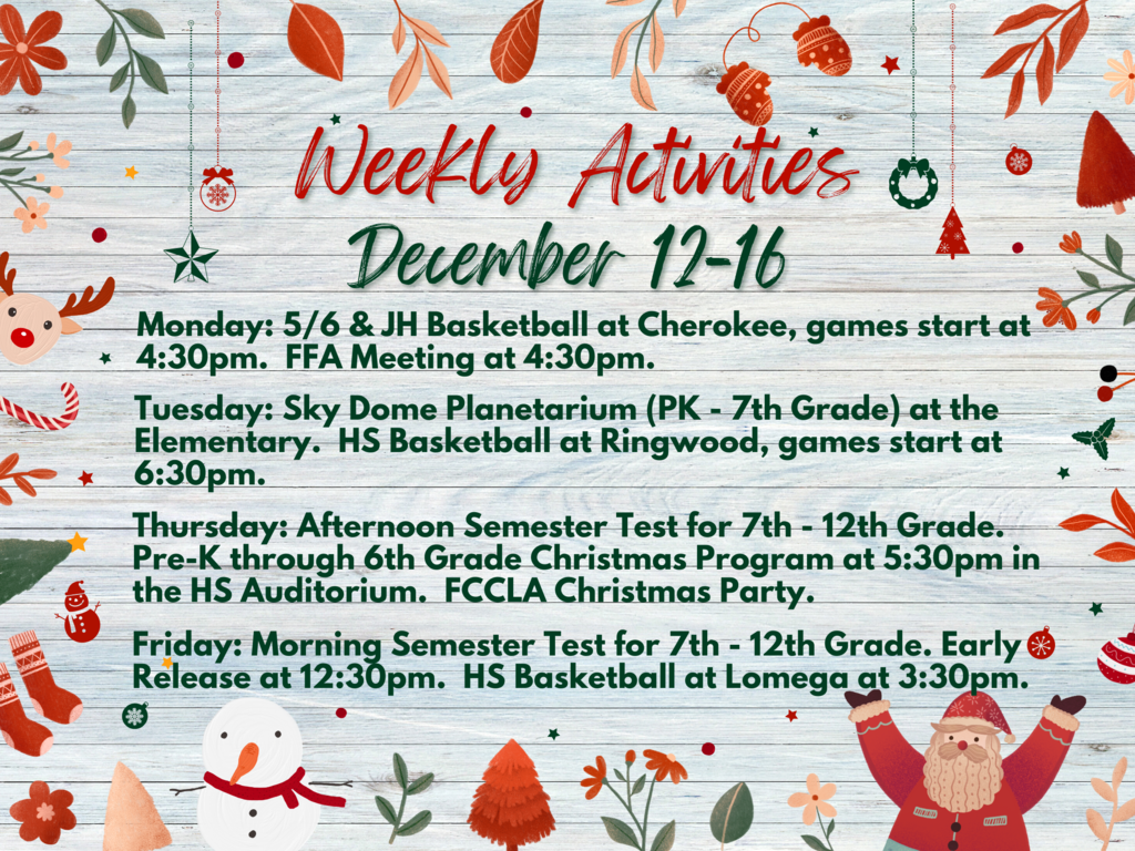 Weekly Activities - December 12-16