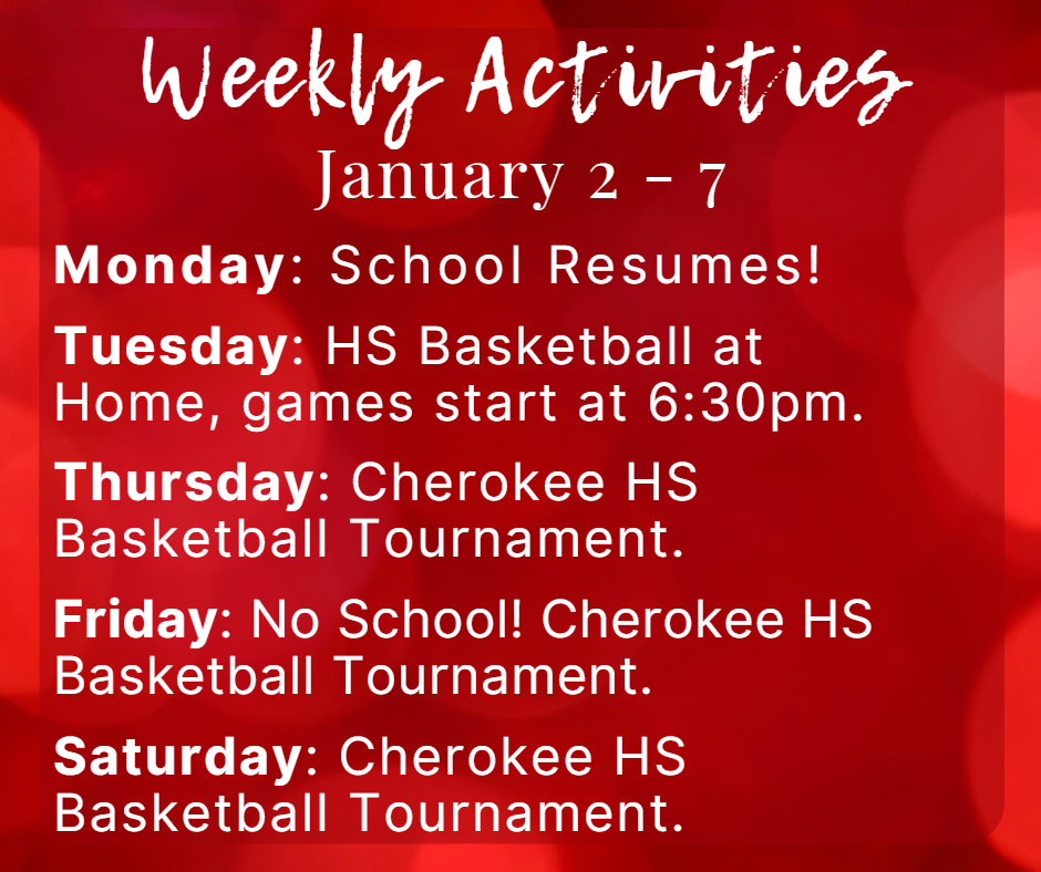 Weekly Activities Jan 2-7