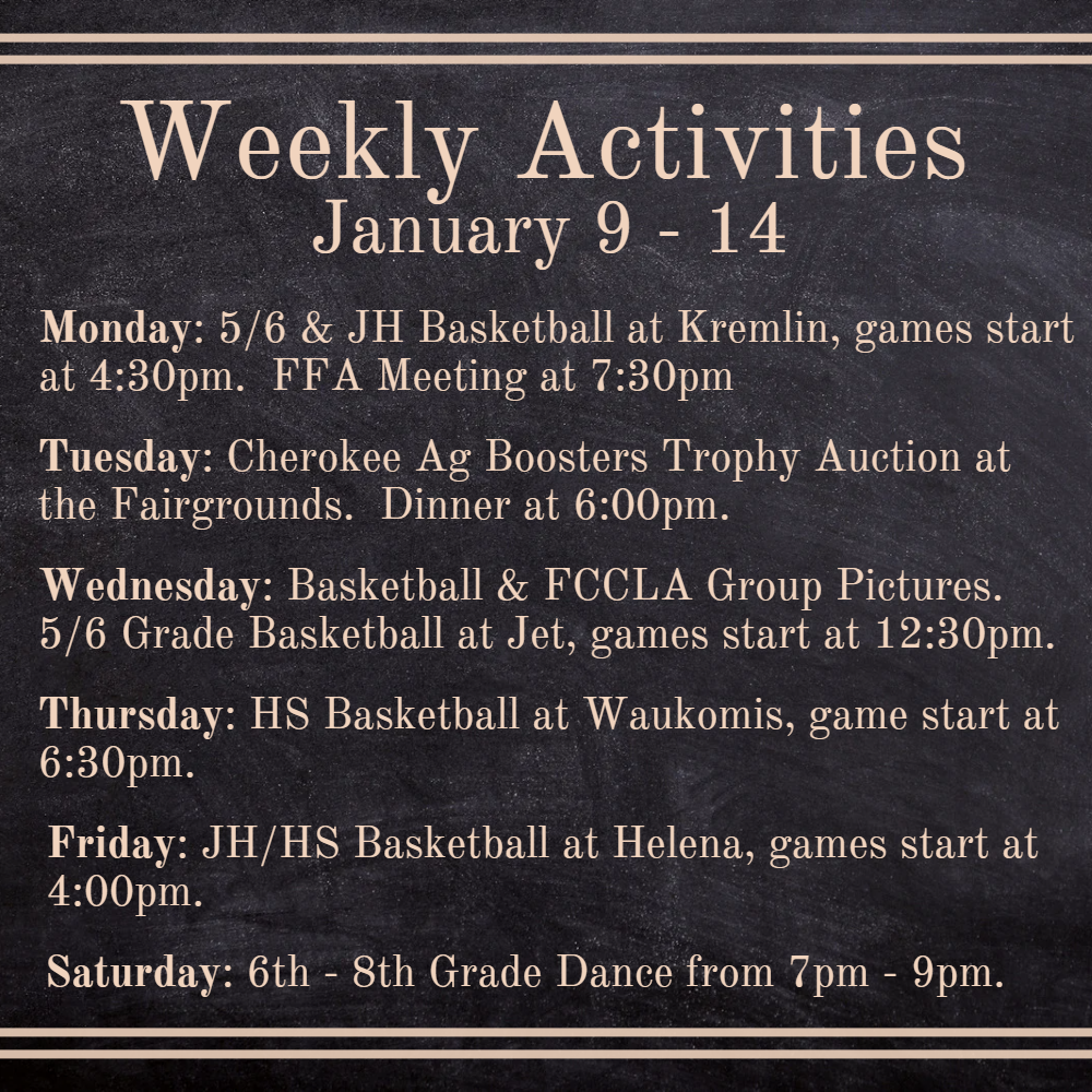 Weekly Activities for Jan 9-14