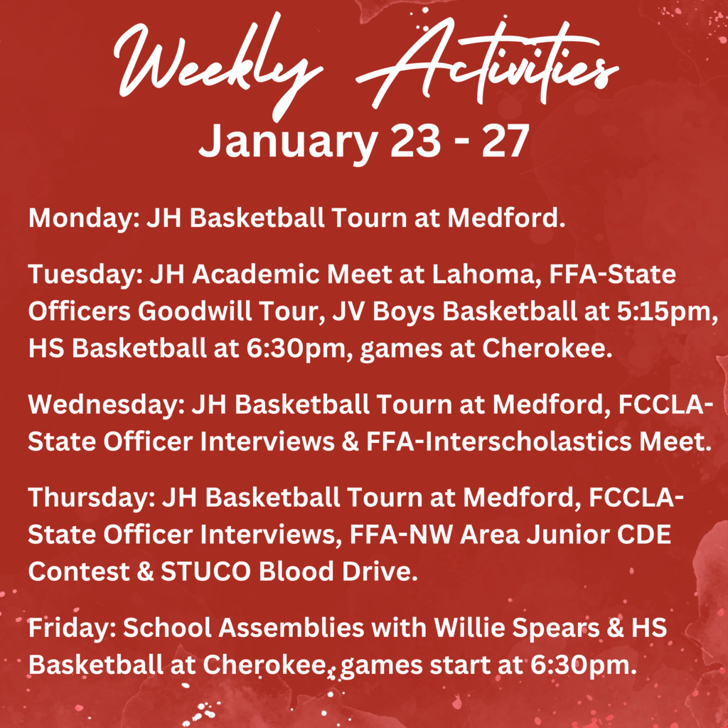Weekly Activities Jan 23-27