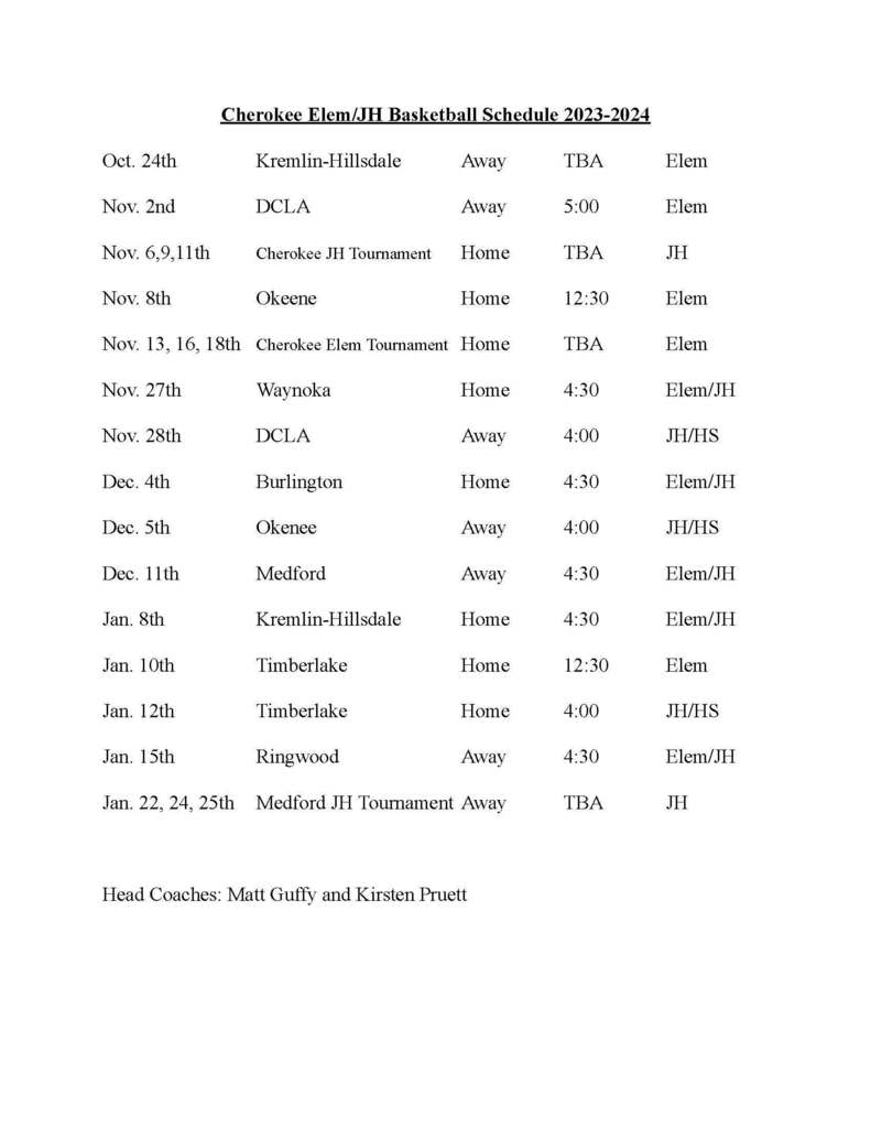 5/6 & JH Basketball Schedule 23-24 Season