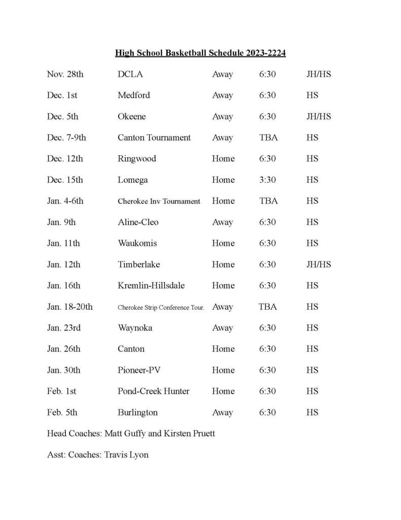 HS Basketball 23-24 Schedule