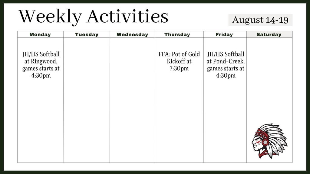 August 14-19 activities 