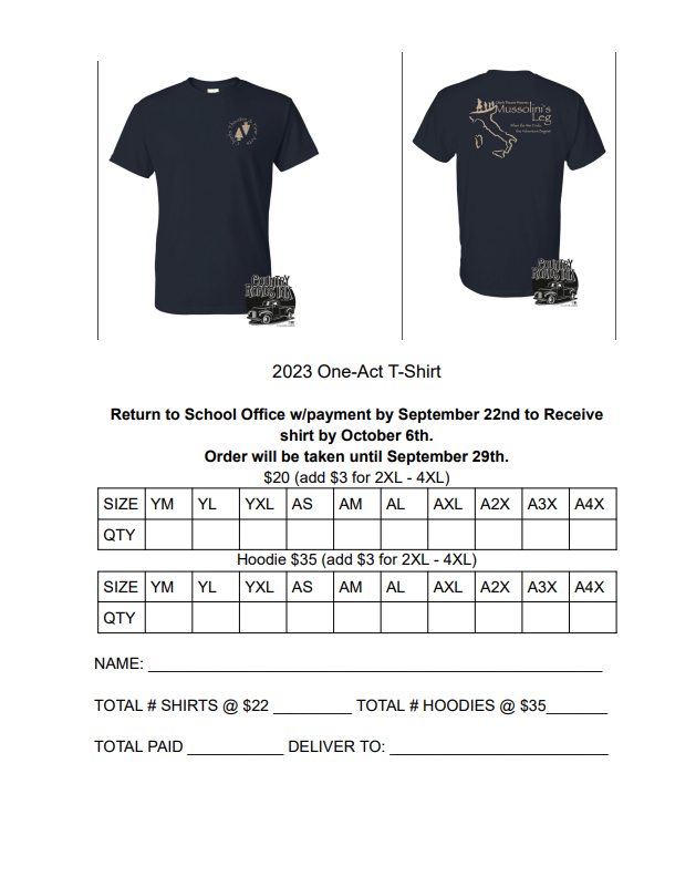 One-Act shirts order form